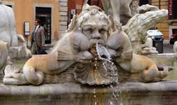 Dettaglio Fontana del Moro: mascherone e due delfini